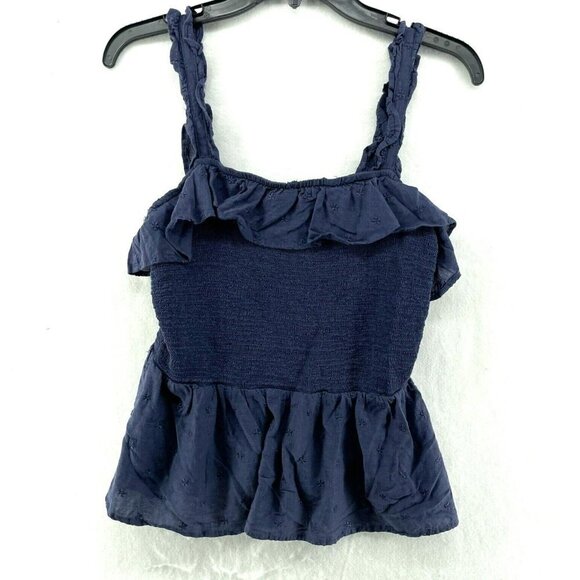 Old Navy Tops - Old Navy Tank Top Women's Sz S Blue Ruffle Peplum Smocked Embroidered Floral